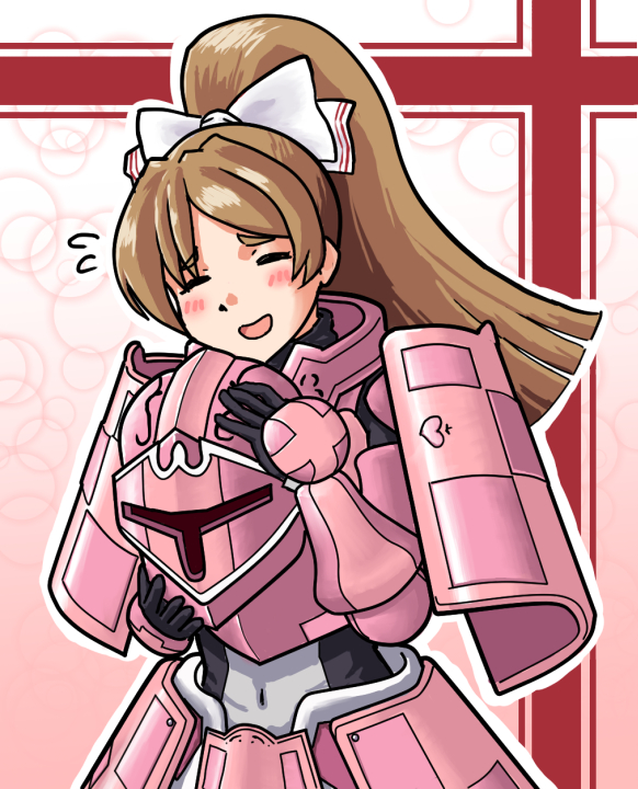 1girl armor bernice_(sennen_sensou_aigis) blush brown_hair closed_eyes female_focus helmet knight long_hair open_mouth sennen_sensou_aigis solo toren_chi