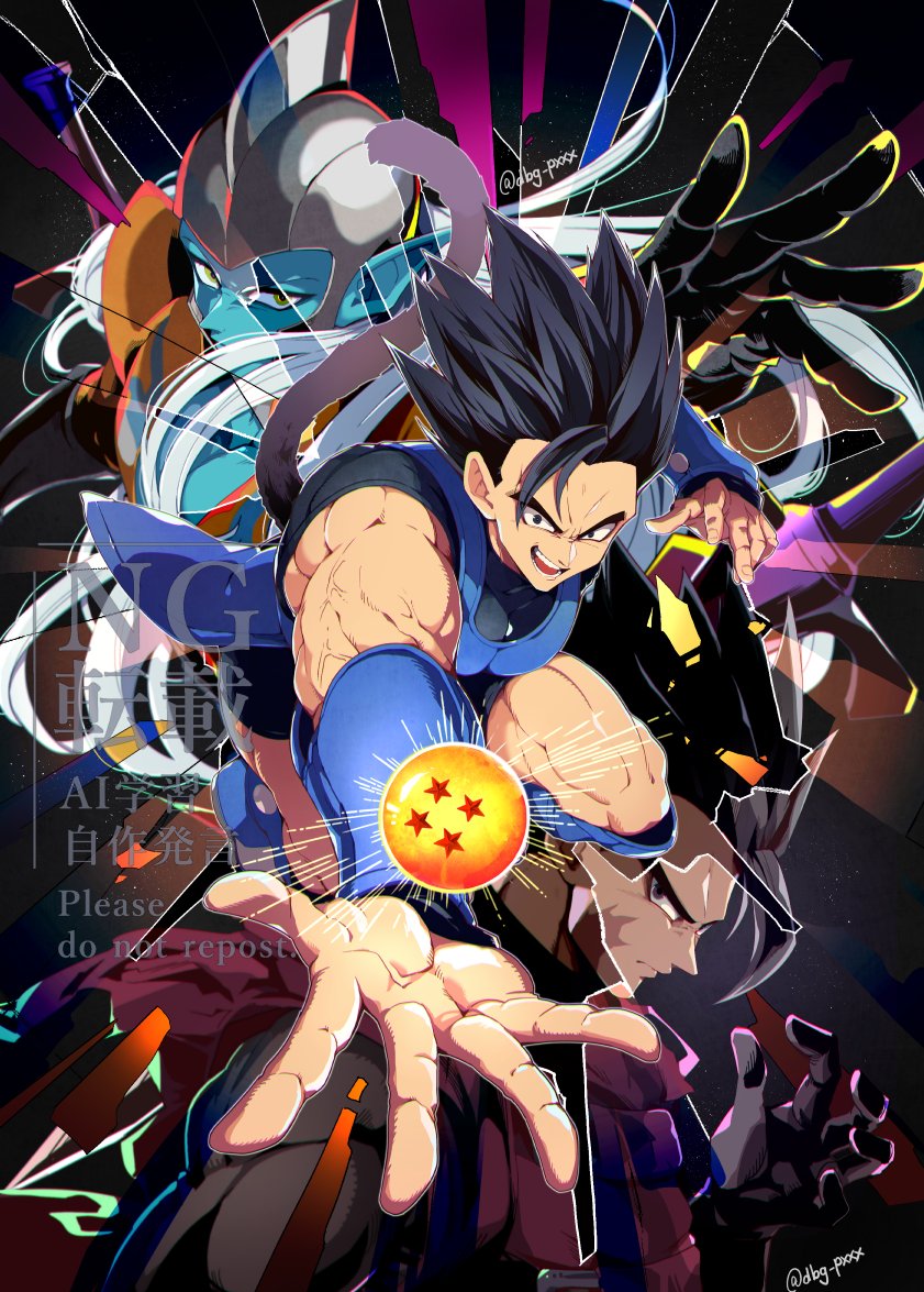 3boys aqua_skin arm_guards armor bb_m0024 black_eyes black_gloves black_hair black_shirt black_shorts blue_armor broken_glass brothers coat colored_skin commentary_request covered_pectorals demon_boy dragon_ball dragon_ball_(object) dragon_ball_legends facial_scar giblet_(dragon_ball) glass gloves green_eyes helmet jacket long_hair looking_at_object looking_at_viewer looking_to_the_side looking_up male_focus mirror_twins monkey_boy monkey_tail multiple_boys muscular muscular_male open_mouth orange_jacket pauldrons pectorals pointy_ears profile red_coat saiyan scar scar_on_cheek scar_on_face shallot_(dragon_ball) shirt short_hair shorts shoulder_armor siblings single_bang spiked_hair tail twins twitter_username white_hair zahha_(dragon_ball)