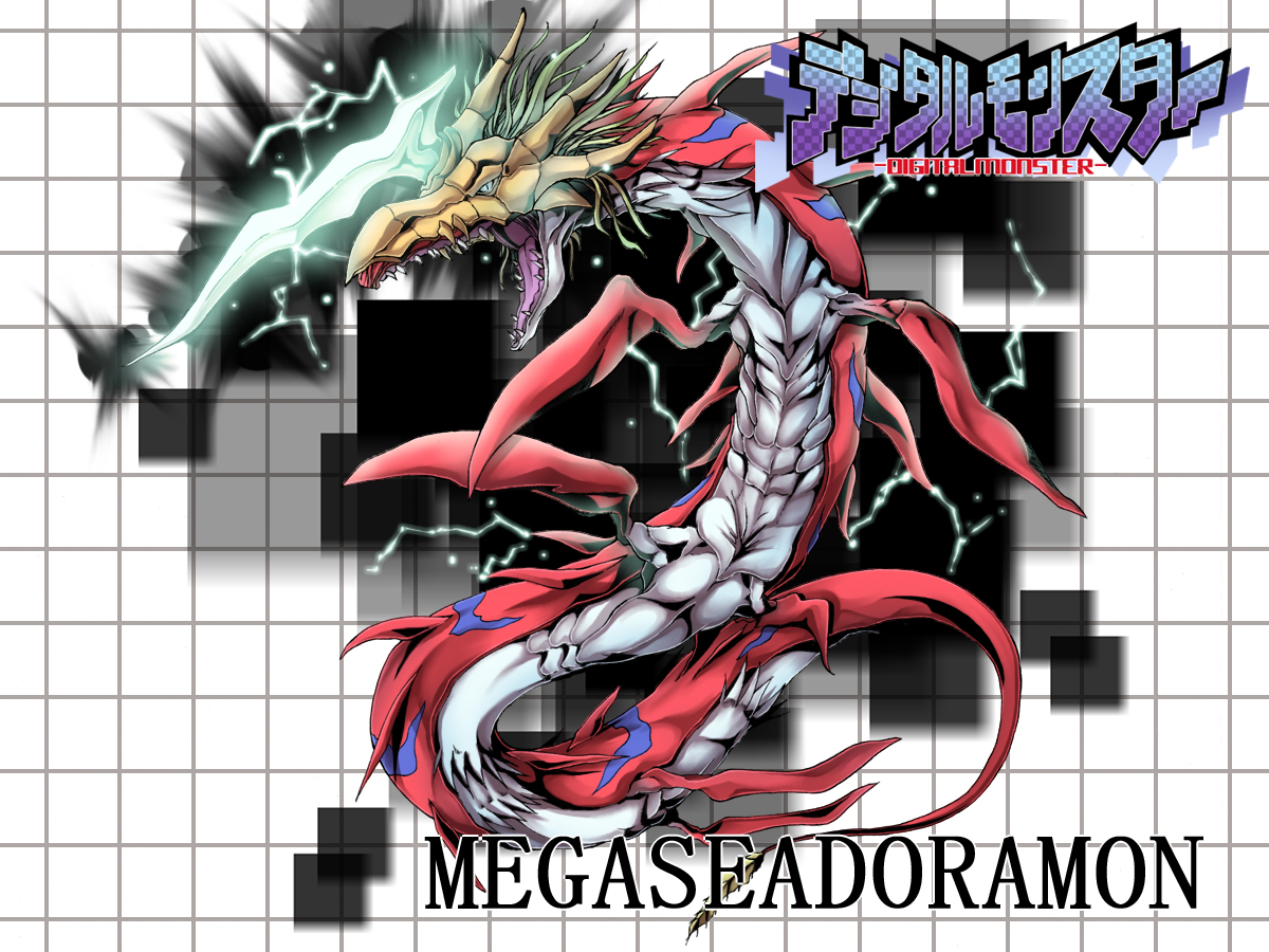 1other digimon digimon_(creature) megaseadramon other_focus sharp_teeth solo teeth