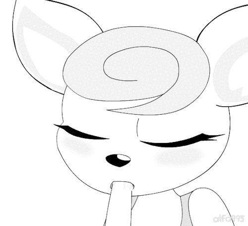 1girl alfa995 animal_crossing animal_ears animated animated_gif closed_eyes deer_ears deer_girl deer_tail diana_(animal_crossing) food food_in_mouth lowres monochrome nintendo popsicle popsicle_in_mouth sexually_suggestive tail white_background