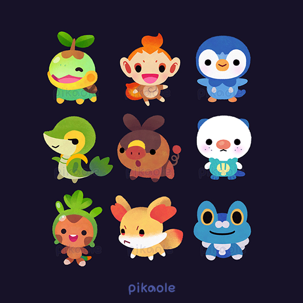 :&gt; :&lt; :d :o artist_name black_background chespin chibi chimchar closed_eyes closed_mouth creatures_(company) fennekin fire froakie full_body game_freak gen_4_pokemon gen_5_pokemon gen_6_pokemon leaf nintendo no_humans open_mouth oshawott pikaole piplup pokemon pokemon_(creature) pokemon_focus simple_background smile snivy starter_pokemon_trio teeth tepig turtwig upper_teeth_only v-shaped_eyebrows watermark