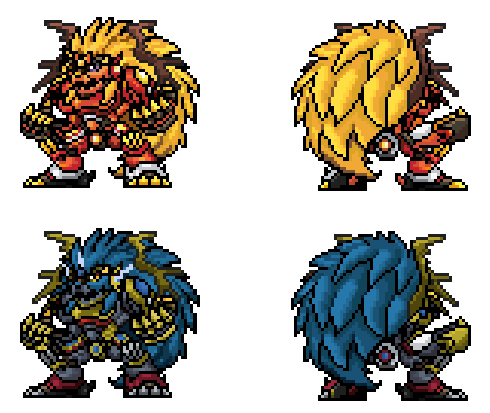 apollomon apollomon_whispered blonde_hair blue_hair corruption digimon digimon_(creature) long_hair