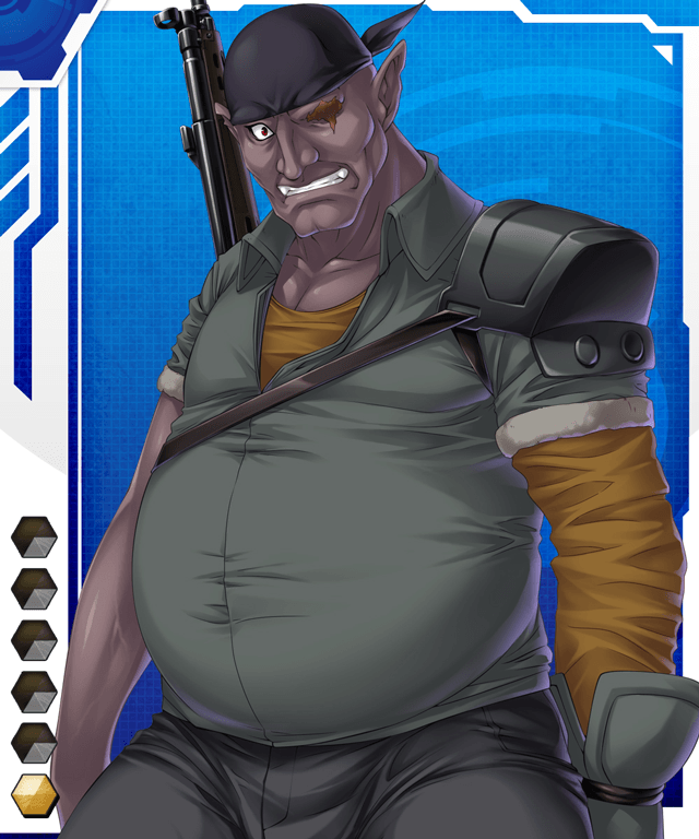 1boy bandana card_(medium) dark_skin fat fat_man gradient_background lilith-soft male_focus missing_eye monster pointy_ears scar solo taimanin_(series) taimanin_asagi_battle_arena_all_card_gallery taimanin_asagi_kessen_arena weapon zokuto