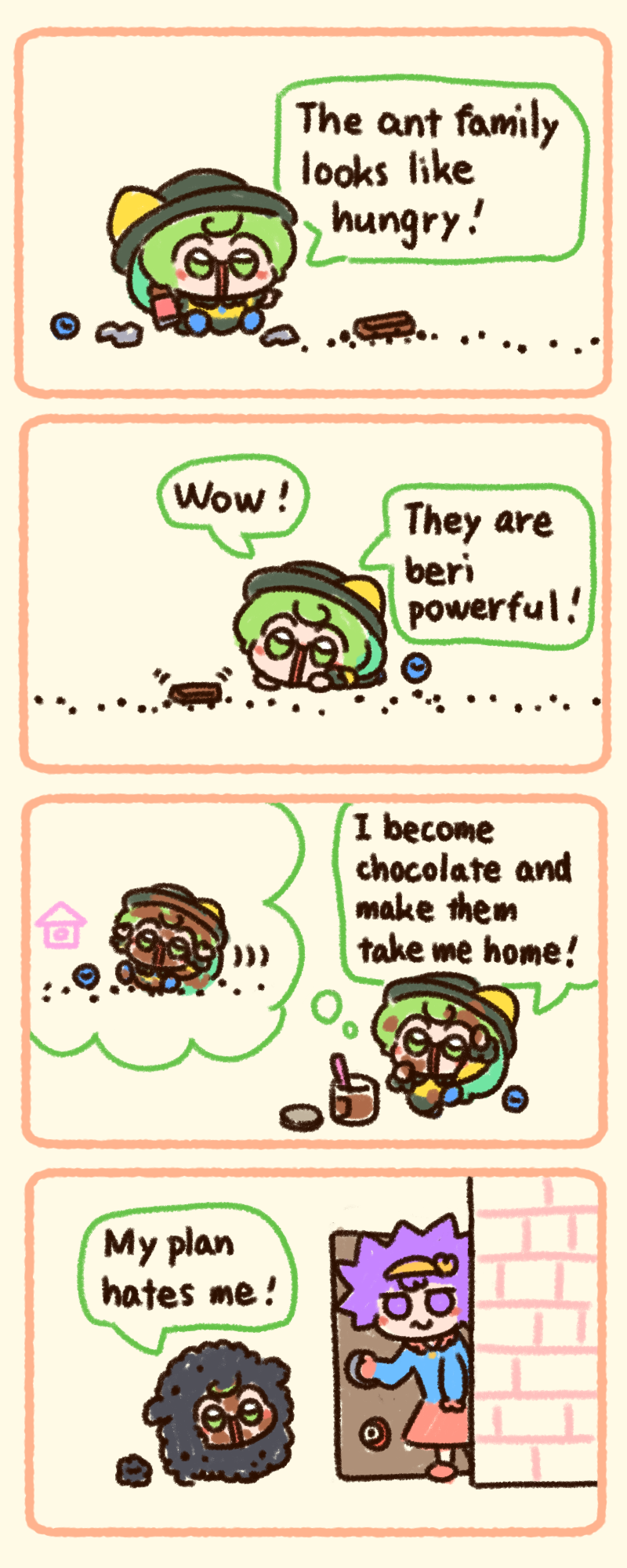 2girls 4koma ant black_headwear black_skirt blouse bow bright_pupils bug comic english_text engrish_text eyeball frilled_shirt_collar frilled_sleeves frills green_eyes green_hair hair_ornament hairband hat hat_bow heart heart_hair_ornament highres insect komeiji_koishi komeiji_satori long_skirt long_sleeves medium_hair messy_hair multiple_girls numenoko open_mouth pink_skirt pink_slippers purple_eyes purple_hair ranguage shirt short_hair siblings sisters skirt slippers speech_bubble tan_tan_pou third_eye thought_bubble touhou wavy_hair yellow_bow yellow_hairband yellow_shirt