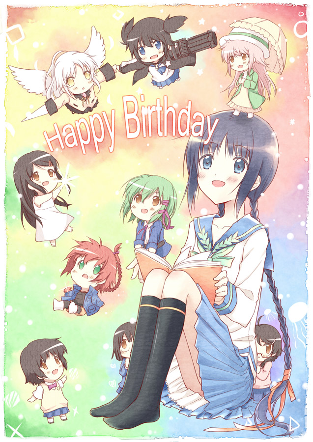 00s 10s 6+girls amano_tooko angel_beats! anmoto_shiika ass bad_id bad_pixiv_id black_legwear black_rock_shooter bungaku_shoujo chibi darker_than_black durarara!! female_focus glasses gun hanato_kobato hanazawa_kana happy_birthday kaminagi_ryouko kinoshita_neko kobato. kuragehime kurashita_tsukimi kuroi_mato mahou_tsukai_ni_taisetsu_na_koto multiple_girls mushiuta pantyhose ponytail red_hair school_uniform voice_actor voice_actor_connection serafuku sitting skirt socks sonohara_anri standing suou_pavlichenko suzuki_sora tenshi_(angel_beats!) weapon zegapain