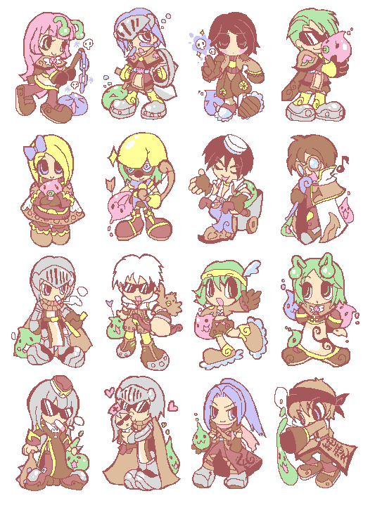 6+boys 6+girls acolyte_(ragnarok_online) antennae archer_(ragnarok_online) armored_boots arrow_(projectile) assassin_(ragnarok_online) bird black_dress black_gloves black_hair black_headband blacksmith_(ragnarok_online) blonde_hair blue_bow blue_eyes blue_hair blue_shirt boots bow bow_(weapon) brown_capelet brown_coat brown_eyes brown_hair brown_pants brown_shirt capelet character_doll chibi chibi_only cigarette closed_mouth coat commentary_request doll dress eggshell_hat full_body glasses gloves green_eyes grey_hair hair_bow hairband hat headband helmet holding holding_bow_(weapon) holding_shield holding_staff holding_weapon hunter_(ragnarok_online) knight_(ragnarok_online) long_hair mage_(ragnarok_online) mamaji merchant_(ragnarok_online) multiple_boys multiple_girls muneate open_mouth pants pink_hair poporing poring priest_(ragnarok_online) pullcart ragnarok_online shield shirt short_hair short_sleeves simple_background skirt slime_(creature) smile staff sunglasses swordsman_(ragnarok_online) tabard thief_(ragnarok_online) visor_(armor) weapon white_background white_hat white_skirt white_tabard yellow_hairband