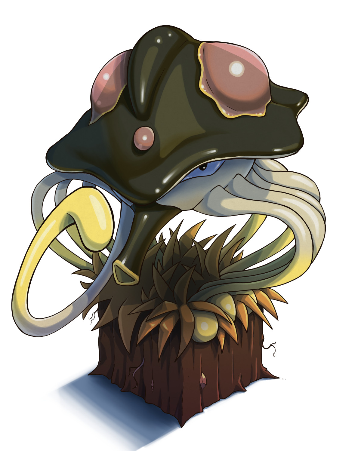 alternate_colored_grass cube game_freak gorka_fujimoto_holgado grass highres looking_at_viewer nintendo no_humans pokemon pokemon_(creature) simple_background solo toedscruel white_background