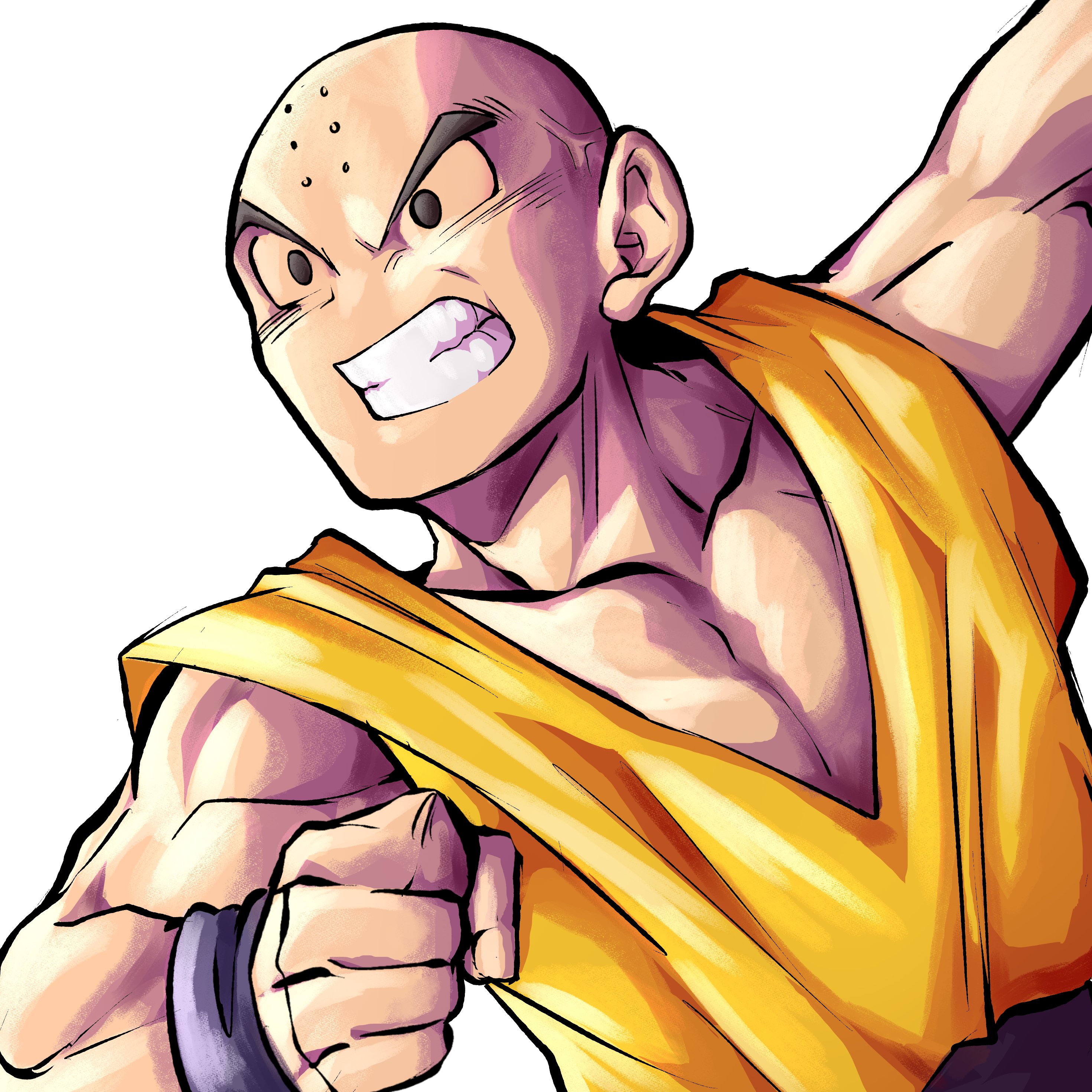 1boy anger_vein angry bald black_hair dragon_ball kuririn muscular muscular_male serious solo white_background