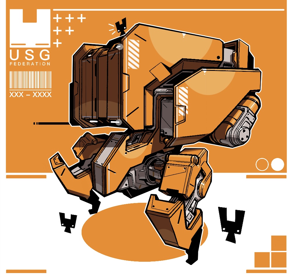 abstract_background armor barcode limited_palette orange_armor orange_theme original outline rabbit robot solo white_outline xkl3001
