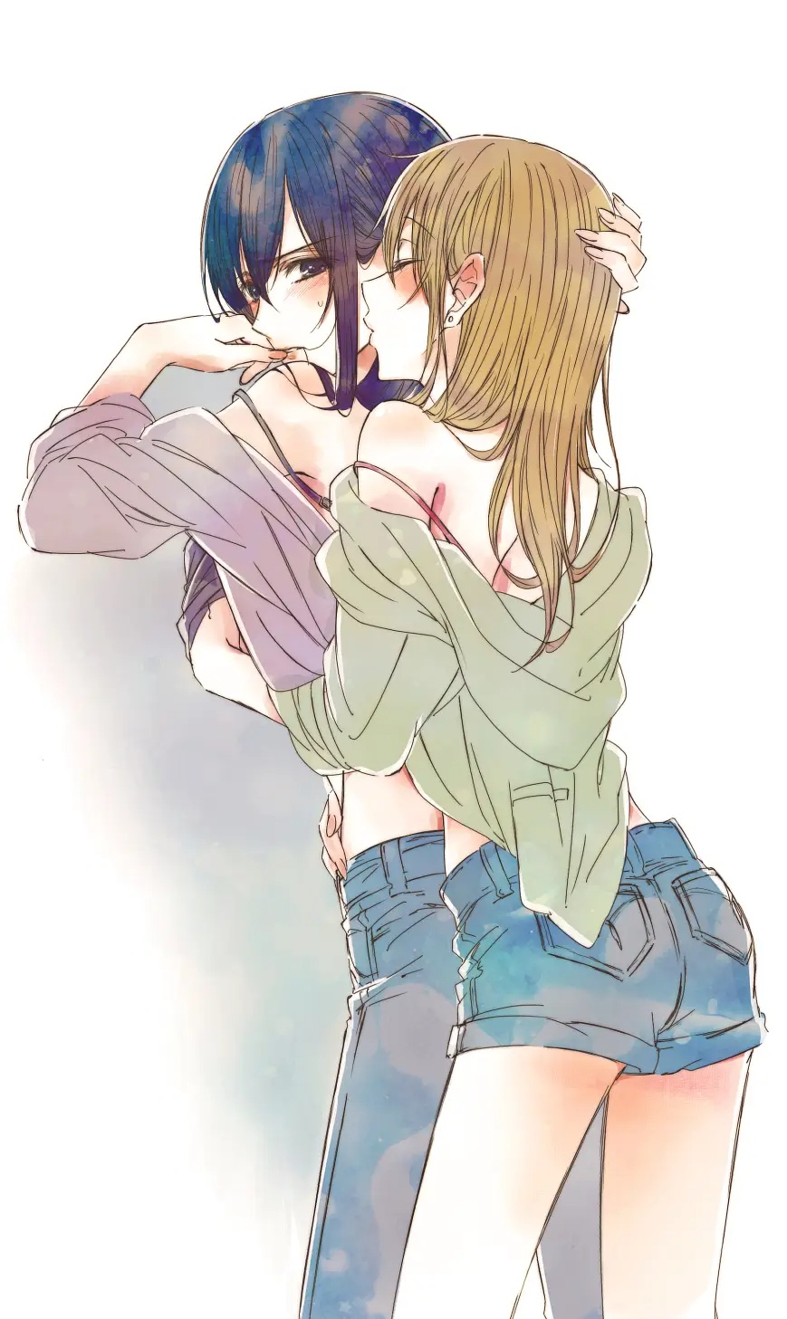 2girls aihara_mei aihara_yuzu citrus_(saburouta) denim glidesloe highres multiple_girls short_shorts shorts tagme yuri