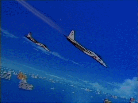 1girl aircraft airplane animated animated_gif bikini_top_only blonde_hair blue_eyes breasts jet jewelry jungle_de_ikou large_breasts lowres mii_(jungle_de_ikou) necklace