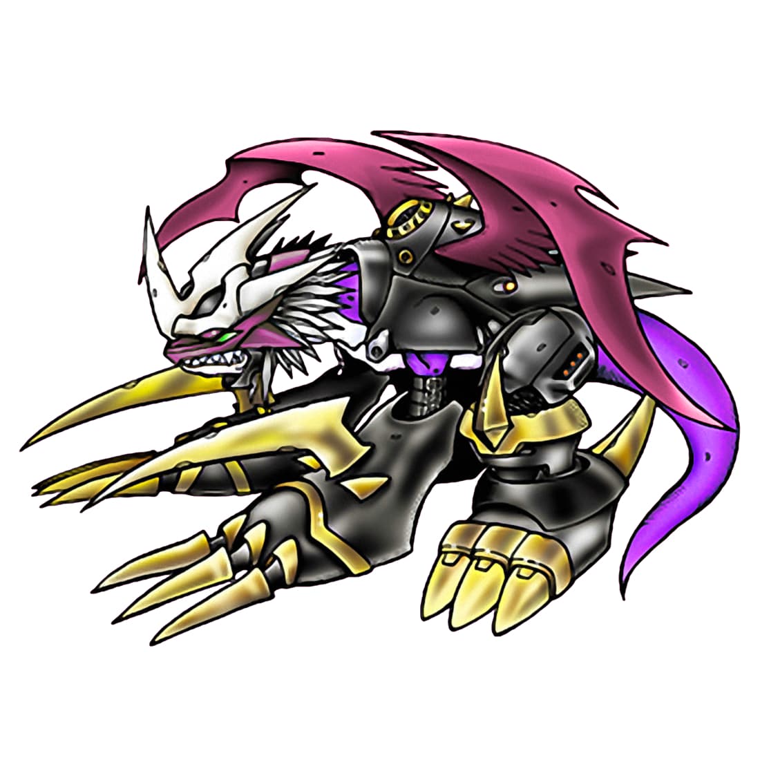 armor cannon corruption digimon digimon_(creature) digimon_adventure_tri. horns imperialdramon imperialdramon_dragon_mode simple_background solo tail white_background