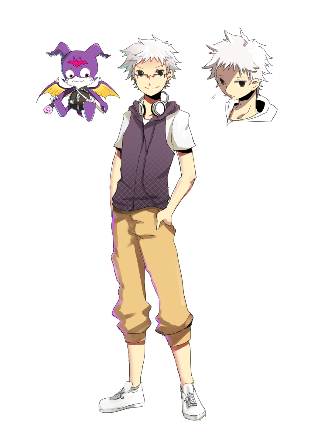 demon_boy digimon digimon_(creature) glasses highres looking_at_viewer mark_of_evil original petitmamon smile wing wins