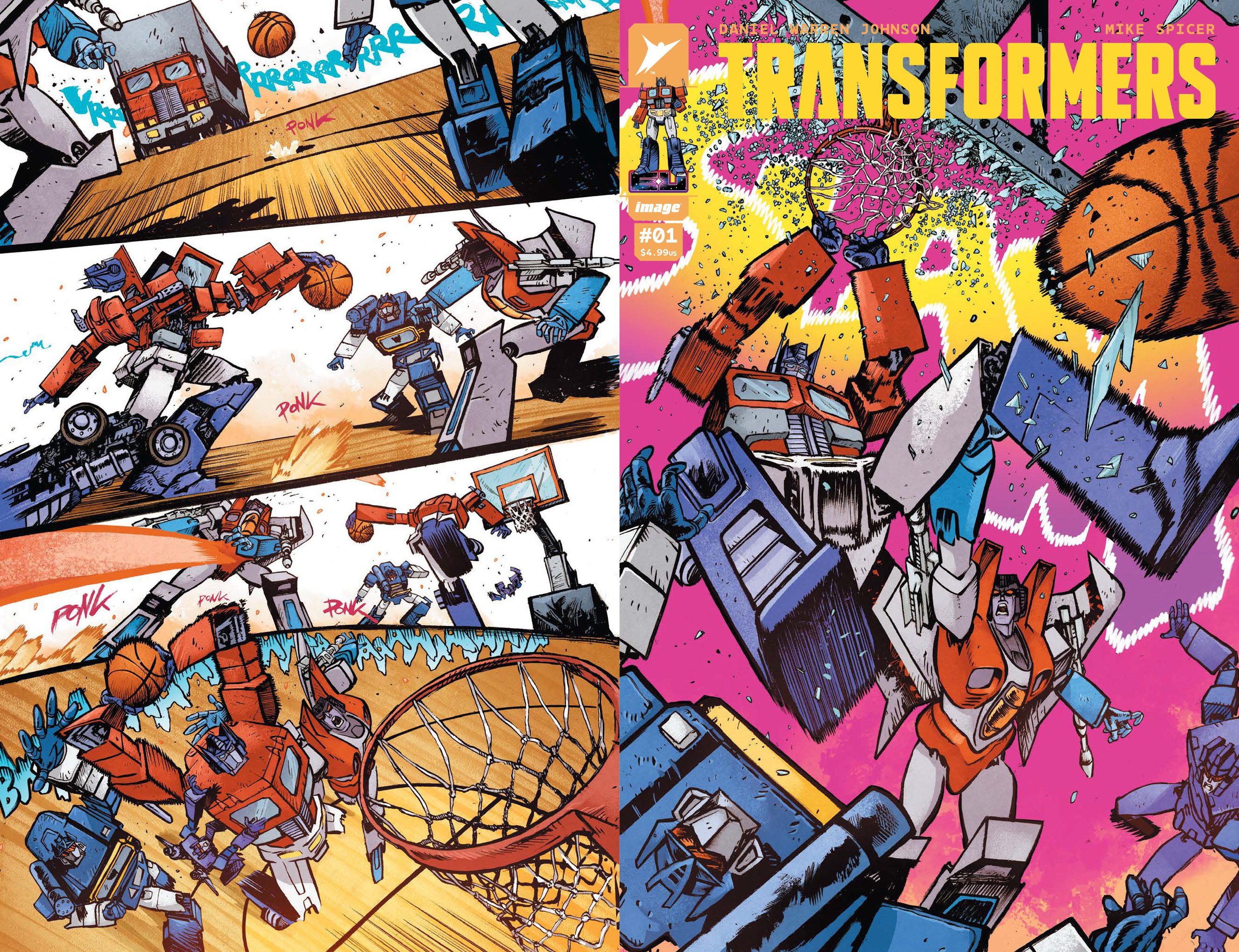 artist_collaboration artist_name autobot ball basketball basketball_(object) basketball_hoop blue_eyes box_truck clenched_teeth comic_cover commentary copyright_name cover cover_page daniel_warren_johnson decepticon english_commentary frown highres jumping mecha mechanical_wings mike_spicer motor_vehicle official_art open_hand open_mouth optimus_prime red_eyes robot rumble_(transformers) science_fiction shoulder_cannon slam_dunk_(basketball) sound_effects soundwave_(transformers) starscream surprised teeth transformation transformers transformers_(skybound) truck western_comics_(style) wings