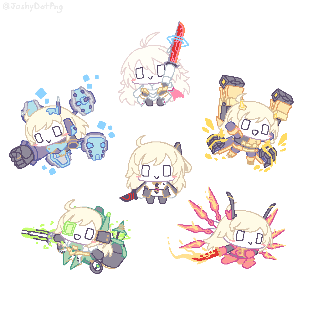 1girl armor blonde_hair chibi duel_monster joshydotpng long_hair mechanical_wings power_armor simple_background sky_striker_ace_-_hayate sky_striker_ace_-_kagari sky_striker_ace_-_kaina sky_striker_ace_-_raye sky_striker_ace_-_shizuku white_background wings yu-gi-oh!