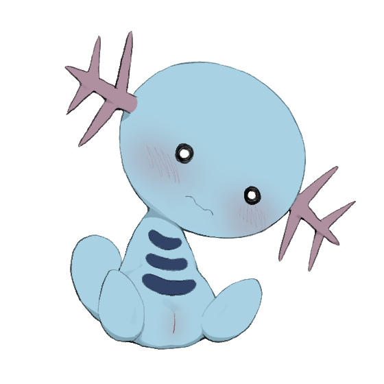 1girl black_sclera blush colored_sclera female_focus full_body gen_2_pokemon nintendo no_arms no_humans pokemon pokemon_(creature) pokemon_gsc pussy simple_background sitting solo spread_legs tail uncensored white_background white_eyes wooper youjo_modoki
