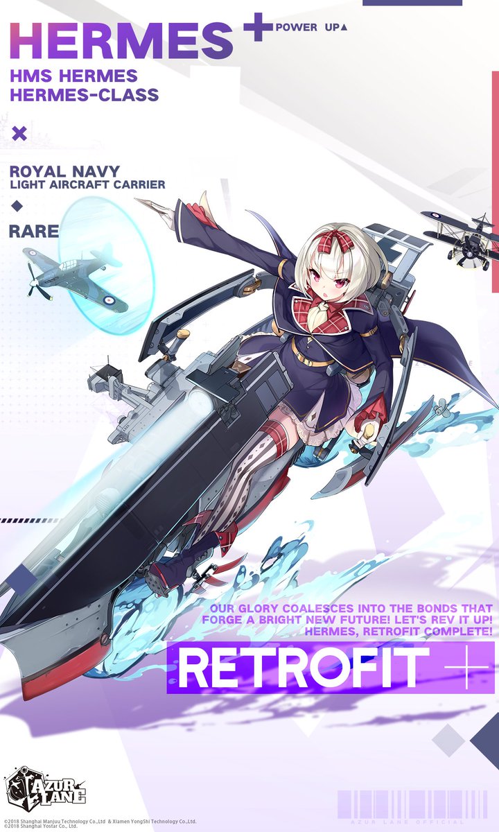 1girl aircraft airplane anchor_symbol artist_request azur_lane belt bow commentary_request copyright_name female_focus gloves hair_ornament hair_ribbon hairband hermes_(azur_lane) highres long_sleeves official_art red_eyes red_hairband remodel_(azur_lane) ribbon short_hair sitting solo thighhighs white_gloves white_hair