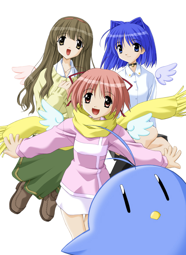 1boy 2000s_(style) 3girls antenna_hair aoi_(bird)_(tentama) aoi_(tentama) aqua_bird aqua_outline aqua_wings archived_source bell bird black_choker black_eyes black_socks blue_eyes blue_hair blush brown_eyes brown_footwear choker closed_mouth collar collared_shirt cowboy_shot detached_wings dress_shirt facing_viewer full_body green_skirt grey_shorts hair_intakes hair_ribbon hairband hand_on_own_chest karin_(tentama) kindle_imagine_develop kneehighs legs_together light_brown_hair logo long_hair long_sidelocks long_skirt looking_at_viewer matsuo_yukihiro miniskirt multiple_girls nana_(tentama) neck_bell official_art open_hands open_mouth orange_hairband outdoors outline outstretched_arms pink_eyes pink_hair pink_sleeve_cuffs pink_sleeves pink_wings ponytail red_ribbon ribbon ribbon-trimmed_skirt ribbon_trim scarf second-party_source shirt short_hair shorts sidelocks skirt sky sleeve_cuffs smile socks solid_oval_eyes spread_arms sweater tentama tentama:_1st_sunny_side undershirt wavy_hair white_collar white_shirt white_skirt white_undershirt white_wings wing_collar wings yashiro_shizuka yellow_scarf yellow_sleeve_cuffs yellow_sleeves yellow_sweater