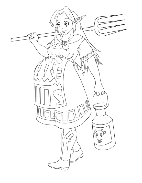 1girl bad_id bottle farmer long_hair malon milk_bottle nintendo pitchfork pointy_ears pregnant sivomaniacal solo the_legend_of_zelda the_legend_of_zelda:_ocarina_of_time walking