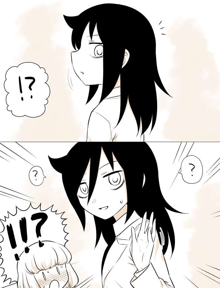 !? 0_0 2girls :o ? blazer blush emphasis_lines from_side full-face_blush jacket kuroki_tomoko long_hair looking_back meis_(terameisu) monochrome multiple_girls profile school_uniform spoken_question_mark sweat sweatdrop uchi_emiri watashi_ga_motenai_no_wa_dou_kangaetemo_omaera_ga_warui! waving