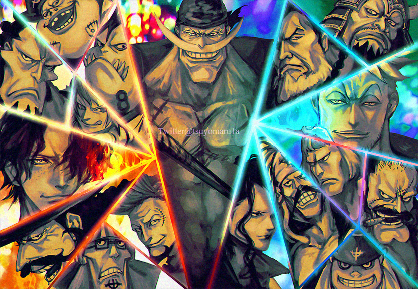 6+boys atmos_(one_piece) bandana beard black_hair blamenco blenheim cigar commentary curiel_(one_piece) edward_newgate facial_hair fire flower_sword_vista fossa_(one_piece) freckles glasses haruta_(one_piece) hat helmet izou_(one_piece) jozu_(one_piece) kingdew long_hair male_focus marco_(one_piece) multiple_boys mustache namur_(one_piece) one_piece pirate portgas_d._ace rakuyou_(one_piece) scar smirk speed_jiru stubble tattoo thatch_(one_piece) tsuyomaru twitter_username watermark white_hair