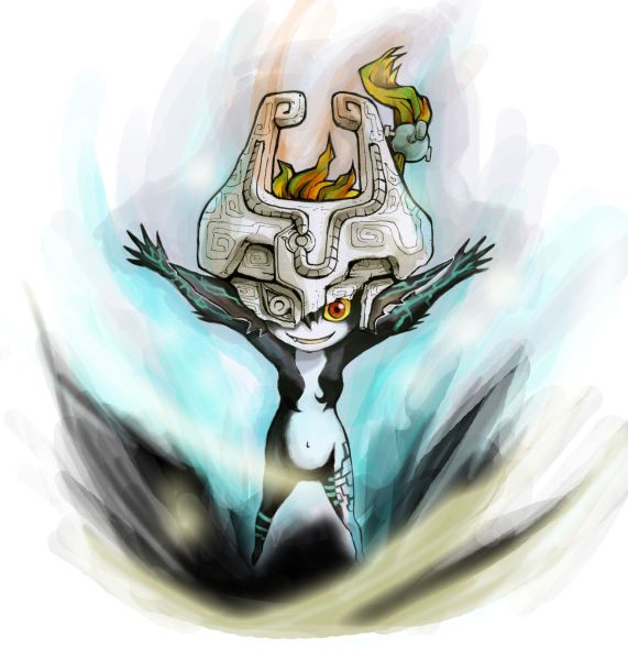 1girl bad_id bad_pixiv_id fang female_focus helmet midna minimaru nintendo pointy_ears red_eyes smile solo the_legend_of_zelda the_legend_of_zelda:_twilight_princess wii_version