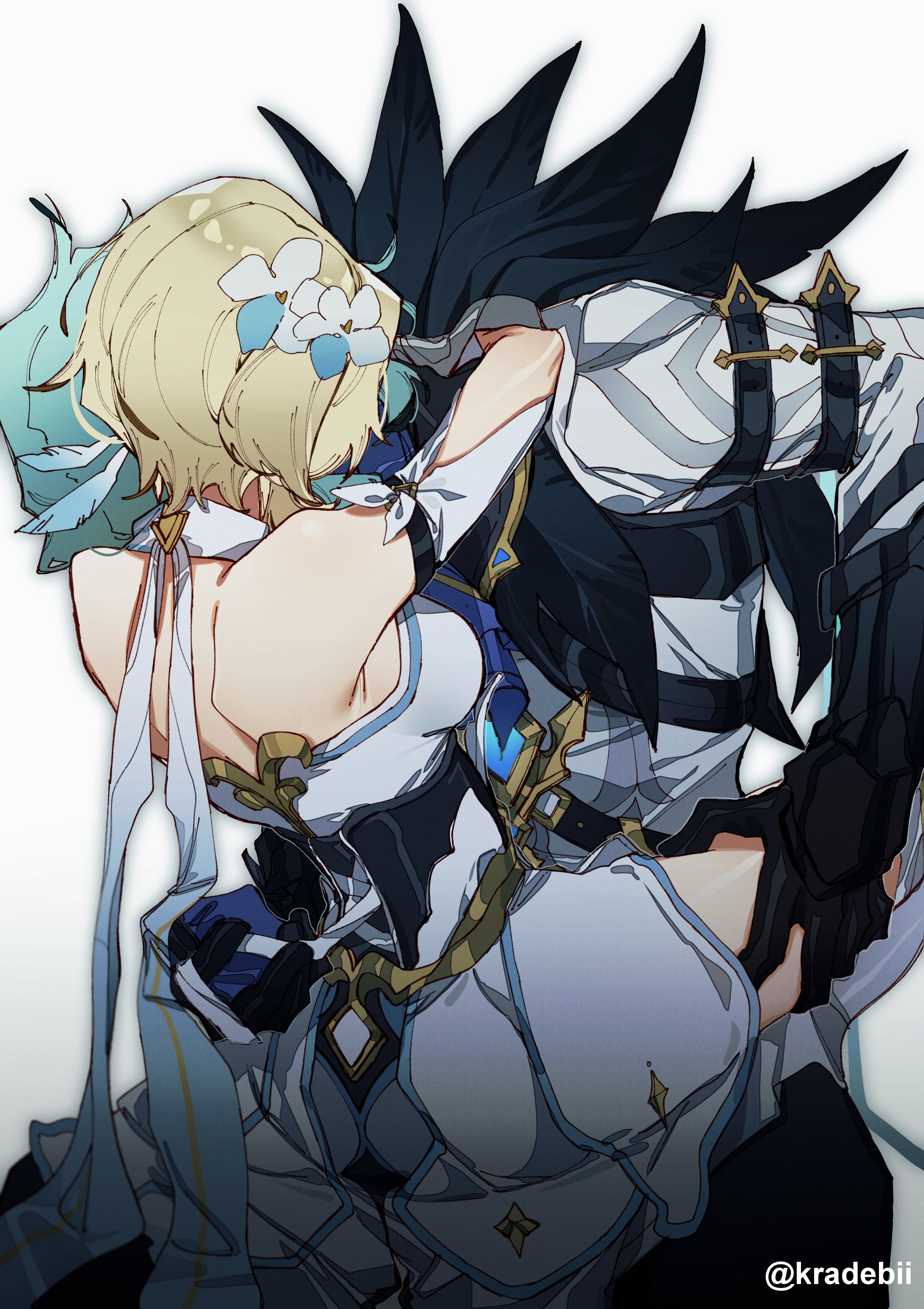 Dottore's hand gently caressing Lumine's side