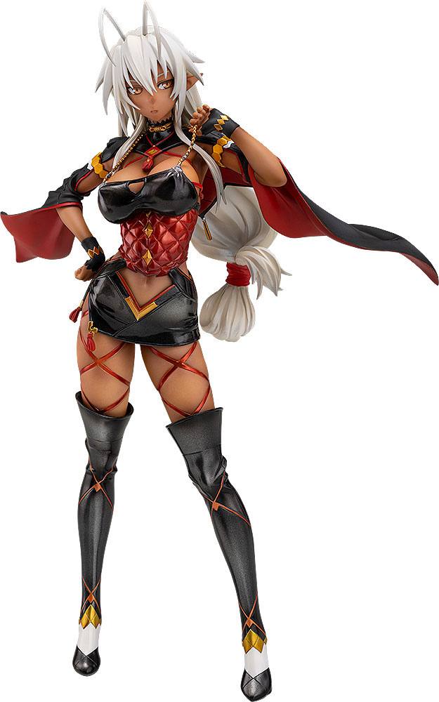 1girl alternate_costume boots breasts dark-skinned_female dark_skin figure fingerless_gloves full_body gloves irl large_breasts long_hair long_sleeves sansei_muramasa soukou_akki_muramasa stomach tagme white_background white_hair yellow_eyes