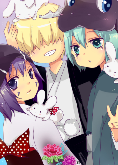 1girl 2boys bad_id bad_pixiv_id belphegor_(reborn) crown fran_(reborn) genderswap genderswap_(mtf) katekyo_hitman_reborn! mammon_(reborn) miao_(artist) multiple_boys purple_eyes purple_hair