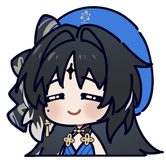 1girl beret black_bow blue_hat bow chinese_commentary closed_eyes closed_mouth commentary_request hair_bow hat kohane_kun large_variant_set long_hair lowres mole mole_under_eye parted_bangs portrait simple_background smile solo tacet_mark_(wuthering_waves) variant_set white_background wuthering_waves yangyang_(wuthering_waves)