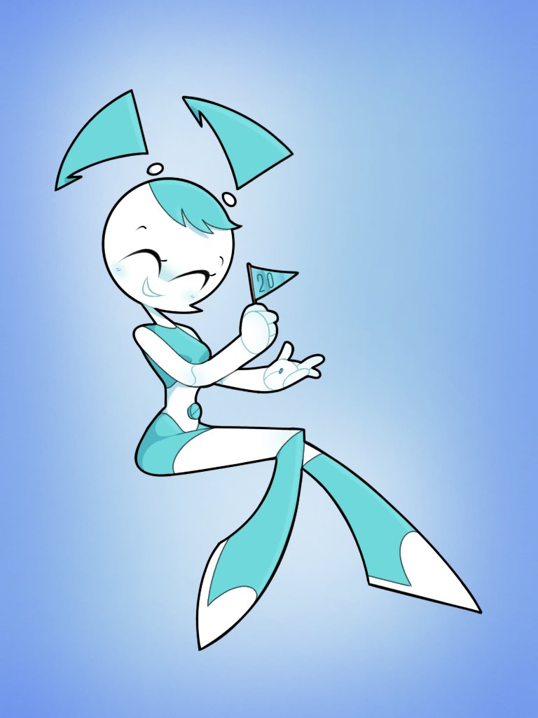 1girl android blue_hair blue_skirt blue_tank_top boots closed_eyes colored_skin jenny_wakeman joints metal_skin my_life_as_a_teenage_robot newboyant nickelodeon robot robot_girl robot_joints screw skirt tank_top twintails white_skin