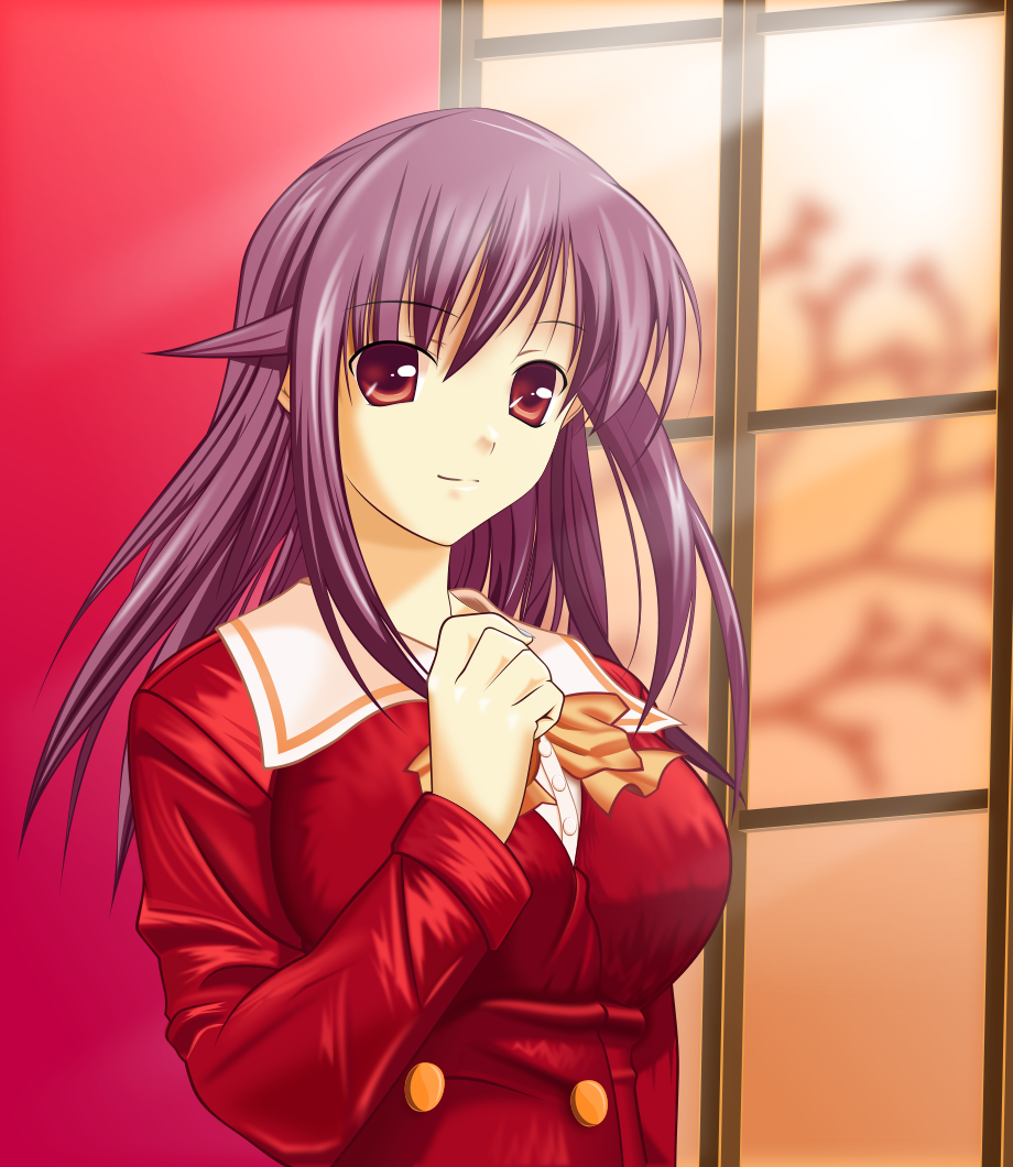 andou_mahoro bow bowtie fusion mahoromatic mahuri niabot school_uniform serafuku solo suzumiya_haruhi suzumiya_haruhi_no_yuuutsu window