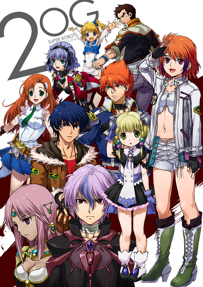 4boys 6+girls :d :o aqua_centolm ariel_org arms_up banpresto belt blonde_hair blue_eyes blue_hair boots breasts brown_hair cleavage cliana_rimskaya coat dress forehead_jewel fur_trim gem gloves green_eyes hair_bobbles hair_ornament hugo_medio ibis_douglas ing_egret irui_guneden jacket joshua_radcliffe knee_boots light_purple_hair medium_breasts midriff multiple_boys multiple_girls nakamura_kanko navel one_side_up open_clothes open_jacket open_mouth outstretched_arms parka pink_hair presia_zenoskis purple_eyes purple_hair red_eyes red_hair salute skirt sleeveless smile super_robot_wars super_robot_wars_destiny super_robot_wars_original_generation the_2nd_super_robot_wars_og touma_kanou yellow_eyes