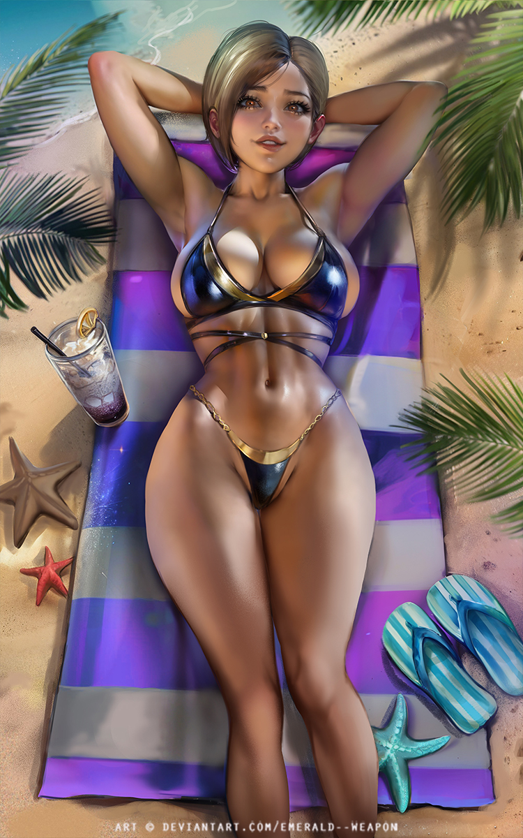 1girl bikini breasts dark-skinned_female dark_skin dead_or_alive emerald-weapon highres large_breasts lisa_hamilton swimsuit