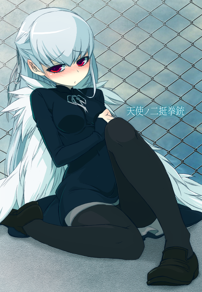 1girl angelos_armas black_pantyhose blush dougan_calpis_con female_focus henri nitroplus pantyhose red_eyes silver_hair solo