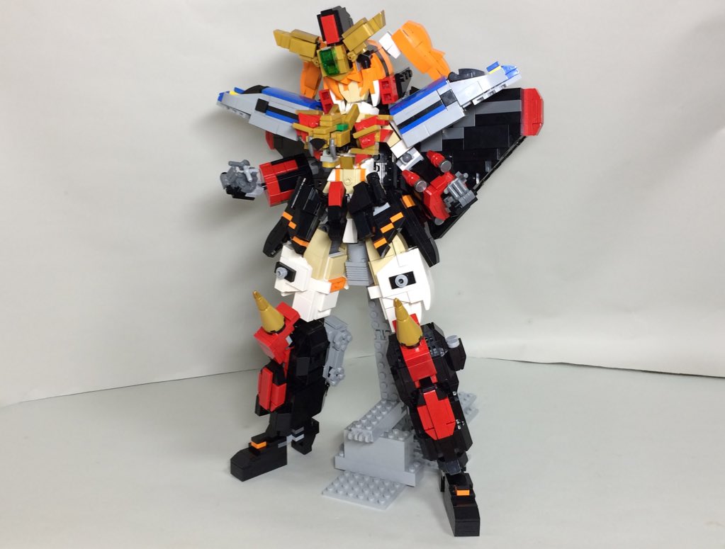 clenched_hands frame_arms_girl full_body gaogaigar_(crossframe_girl) gloves grey_gloves head_tilt lego_(medium) looking_ahead mecha_musume mechanical_wings nanoka_boozu orange_eyes orange_hair photo_(medium) shadow the_lego_group twintails unconventional_media v-fin wings yuusha_ou_gaogaigar yuusha_series