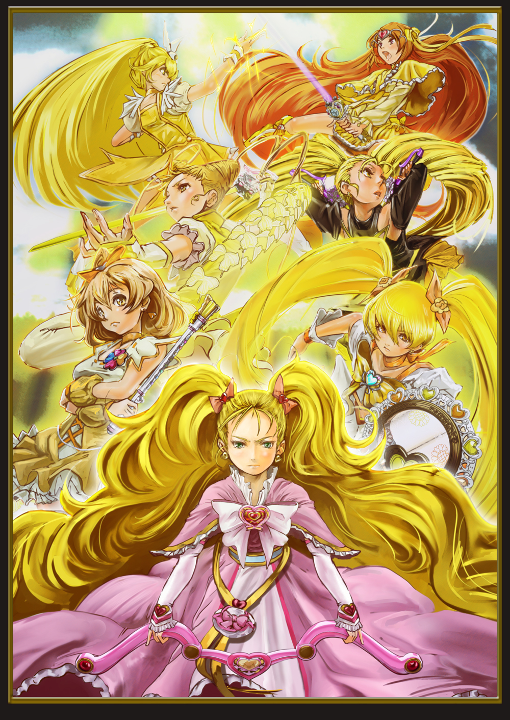 00s 10s 6+girls bow brooch color_connection cone_hair_bun cure_lemonade cure_muse cure_muse_(yellow) cure_peace cure_pine cure_sunshine dark_cure_(yes!_precure_5) dark_lemonade fresh_precure! futari_wa_precure futari_wa_precure_max_heart goru_(cure_golgom) hair_bun hair_flaps heart heart_brooch heartcatch_precure! highres jewelry kasugano_urara_(yes!_precure_5) kise_yayoi kujou_hikari magical_girl multiple_girls myoudouin_itsuki precure serious shiny_luminous shirabe_ako skirt smile_precure! suite_precure yamabuki_inori yellow_bow yellow_skirt yellow_theme yes!_precure_5