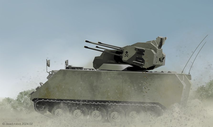aiming anti-aircraft anti-aircraft_gun autocannon cannon caterpillar_tracks dead-robot dust military no_humans original self-propelled_anti-aircraft_weapon sidam_25 smoke vehicle_focus