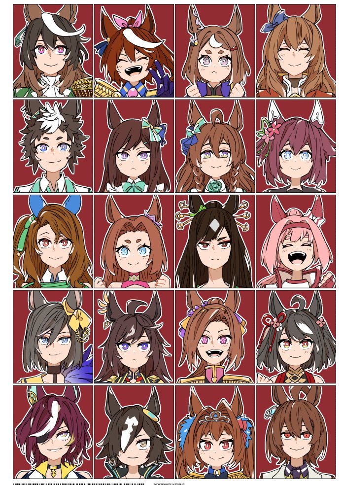 6+girls agnes_tachyon_(umamusume) animal_ears asuka_(junerabitts) black_hair blue_eyes brown_hair daiwa_scarlet_(umamusume) ear_covers fenomeno_(umamusume) gold_ship_(umamusume) haru_urara_(umamusume) horse_ears horse_girl kawakami_princess_(umamusume) king_halo_(umamusume) kitasan_black_(umamusume) looking_at_viewer mejiro_dober_(umamusume) mejiro_ryan_(umamusume) multicolored_hair multiple_drawing_challenge multiple_girls nakayama_festa_(umamusume) pink_hair portrait purple_eyes red_eyes sakura_bakushin_o_(umamusume) streaked_hair symboli_rudolf_(umamusume) tanino_gimlet_(umamusume) tiara tokai_teio_(umamusume) twintails umamusume v vodka_(umamusume)