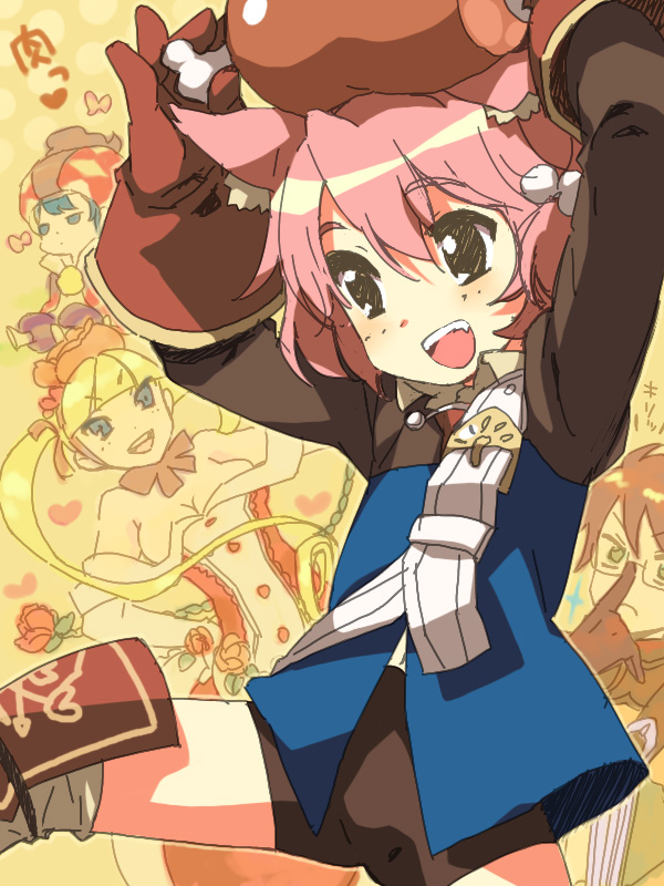 1boy 3girls 7th_dragon 7th_dragon_(series) animal_ears bad_id bad_pixiv_id blonde_hair blue_eyes breasts cat_ears cleavage fang fighter_(7th_dragon) flat_chest flower food glasses gloves harukara_(7th_dragon) healer_(7th_dragon) heart ishikawa_mami kevin_(7th_dragon) large_breasts long_hair mage_(7th_dragon) meat multiple_girls north_carolina_ameko open_mouth pink_hair princess_(7th_dragon) rose sharuru_(7th_dragon) short_hair sora_(7th_dragon) twintails underwear