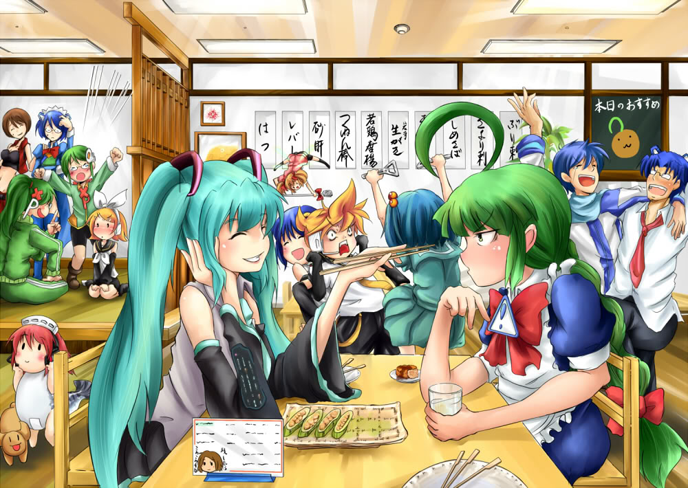 2003_server 2k-kun 2k-tan 4boys 6+girls 98-tan 98se-tan ^_^ angry blonde_hair blue_hair ce-tan closed_eyes crossover eating everyone futaba_administrator futaba_channel green_hair hatsune_miku homeko homeo kagamine_len kagamine_rin kaito_(vocaloid) mackerel-tan md5_mismatch me-tan meiko_(vocaloid) multiple_boys multiple_girls necktie os-tan pink_hair ponchi_(diesse) purple_hair red_hair resolution_mismatch skirt source_larger twintails vocaloid xp-tan xp_home-tan xphome