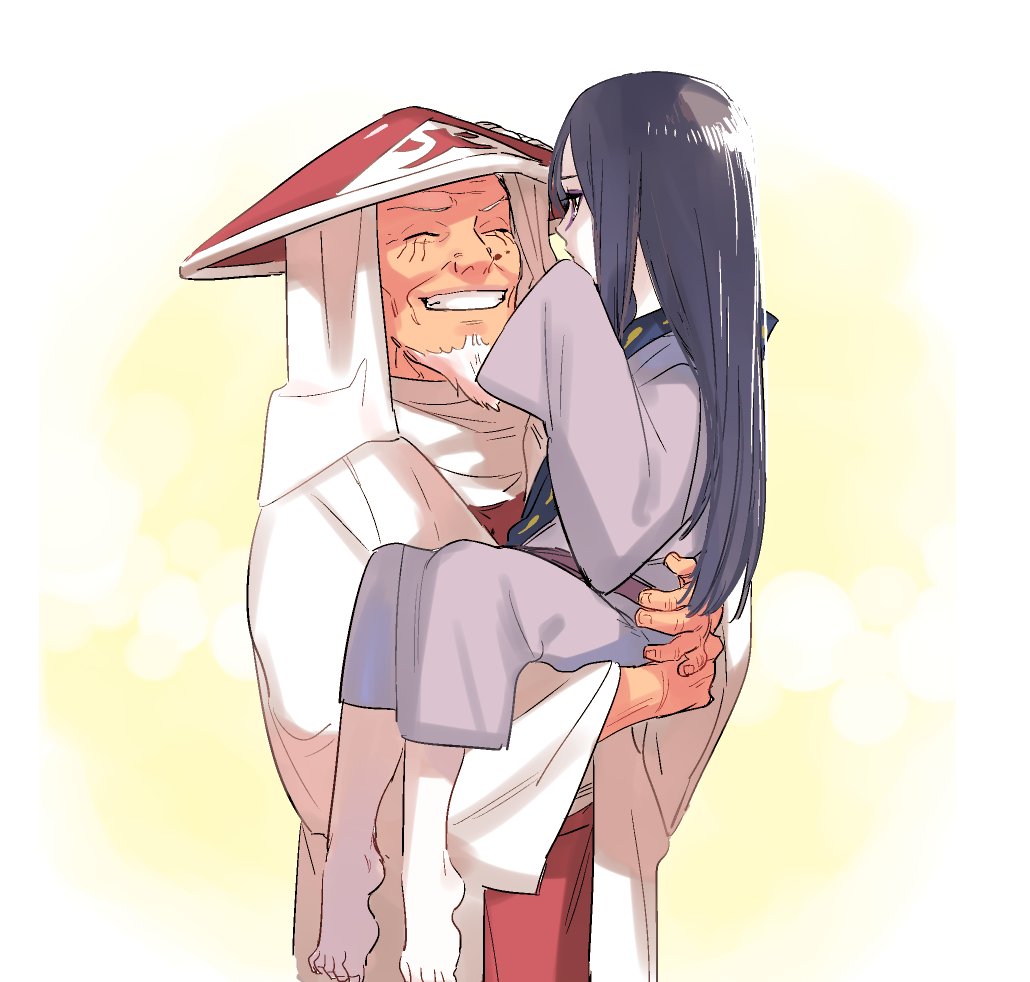 aged_down barefoot beard black_hair child eyeliner facial_hair hokage hokage_hat holding japanese_clothes kimono kutuyatti lifting_person long_hair long_sleeves makeup multiple_boys naruto_(series) old old_man orochimaru_(naruto) pale_skin raised_eyebrow robe sarutobi_hiruzen sleeves_past_fingers sleeves_past_wrists smile teacher_and_student wrinkled_skin