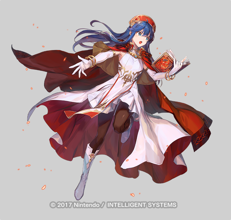 1girl alternate_costume azu-taro blue_eyes blue_hair book boots bracelet breasts cape dress elbow_gloves fire fire_emblem fire_emblem:_the_binding_blade fire_emblem_heroes forblaze full_body gloves grey_background hat holding holding_book jewelry knee_boots lilina_(fire_emblem) lilina_(firelight_leader)_(fire_emblem) long_hair magic medium_breasts nintendo official_art open_mouth pantyhose pelvic_curtain red_cape shiny_clothes skirt solo torn_cape torn_clothes torn_dress torn_pantyhose white_boots white_dress white_gloves