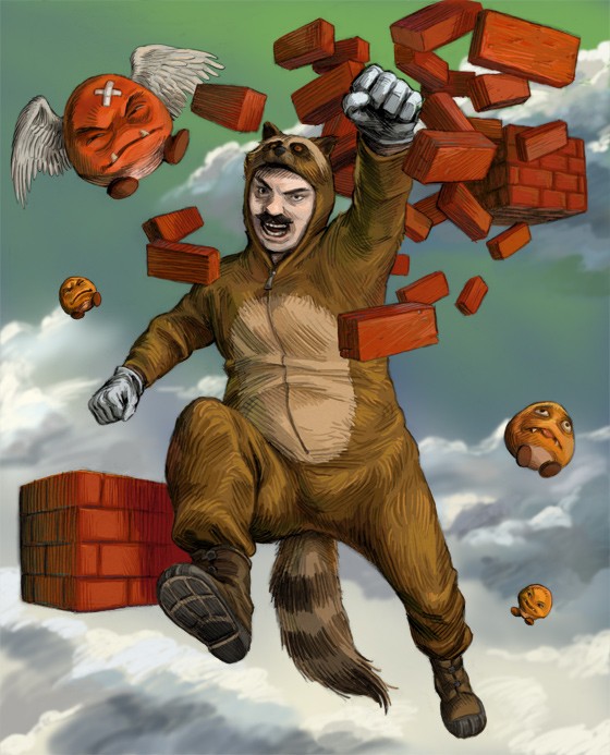 1boy animal_costume gameplay_mechanics goomba male_focus mario mario_(series) nintendo realistic solo super_mario_3d_land super_mario_bros._1 super_mario_bros._3 tanooki_mario tanuki tanuki_costume
