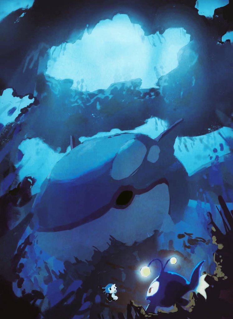 arc_draws black_eyes fins fish gen_1_pokemon gen_2_pokemon gen_3_pokemon horsea kyogre lanturn legendary_pokemon light nintendo no_humans pokemon pokemon_(creature) red_eyes sleeping underwater