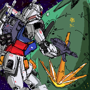 artist_request elmeth gun gundam lowres mecha mobile_suit_gundam oekaki robot rx-78-2_gundam space weapon