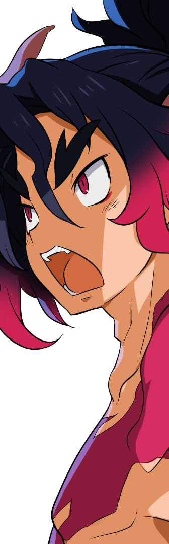 1boy black_hair demon_boy disgaea fuji_(disgaea) harada_takehito horns makai_senki_disgaea_7 male_focus multicolored_hair official_art open_mouth red_eyes red_hair solo teeth transparent_background