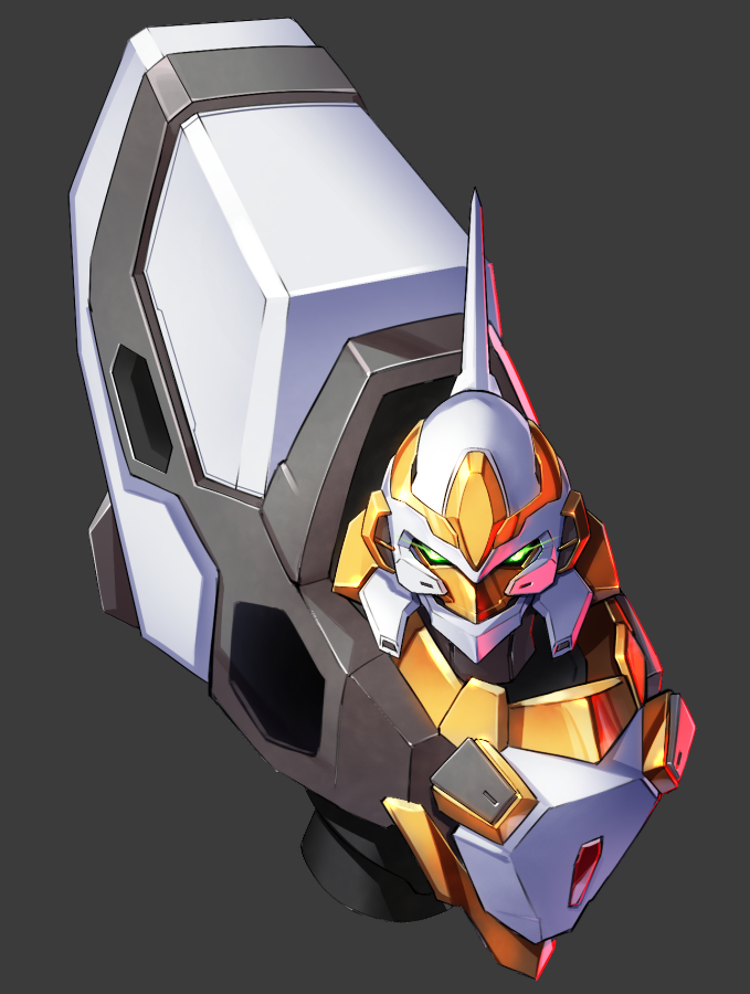 code_geass doyouwantto glowing glowing_eyes grey_background knightmare_frame lancelot_(code_geass) lancelot_z-01 looking_at_viewer mecha no_arms no_humans robot solo upper_body