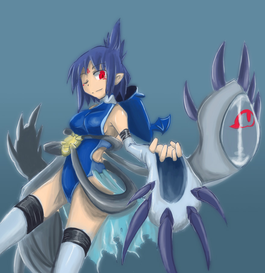 1girl breasts digimon female_focus marindevimon medium_breasts one_eye_closed personification red_eyes solo tentacles wink