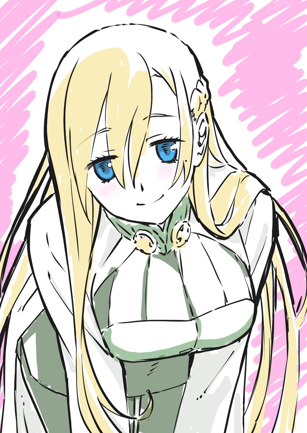 1girl blonde_hair blue_eyes braid breasts closed_mouth formal_clothes highres leaning_forward long_hair long_sleeves looking_at_viewer medium_breasts miniskirt mint_(summon_night) mole mole_under_eye skirt skirt_suit smile solo suit summon_night summon_night_4 tenorikokko